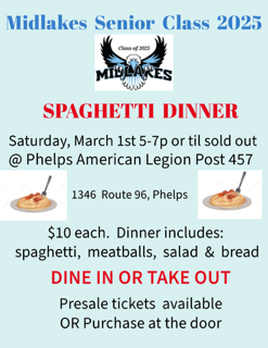 Midlakes Class of '25 Spaghetti Dinner poster